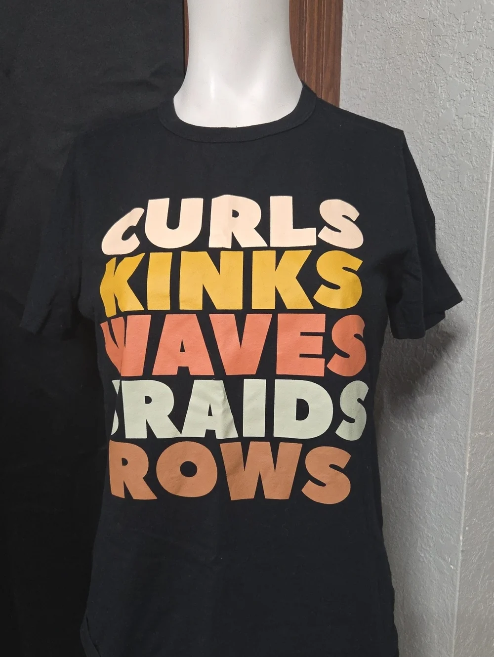 Well Worn Black Kids Tee with Multicolor Retro Text Medium Size [0090]